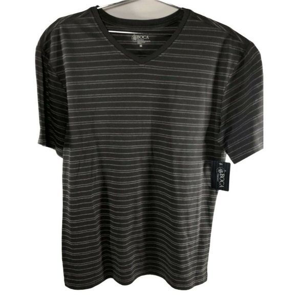 BOCA CLASSICS Mens T-Shirt Stripes GRAY Size M NWT - Picture 1 of 12